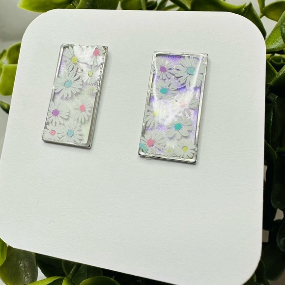 Handmade Jewelry - Floral Rectangle Earrings Handmade